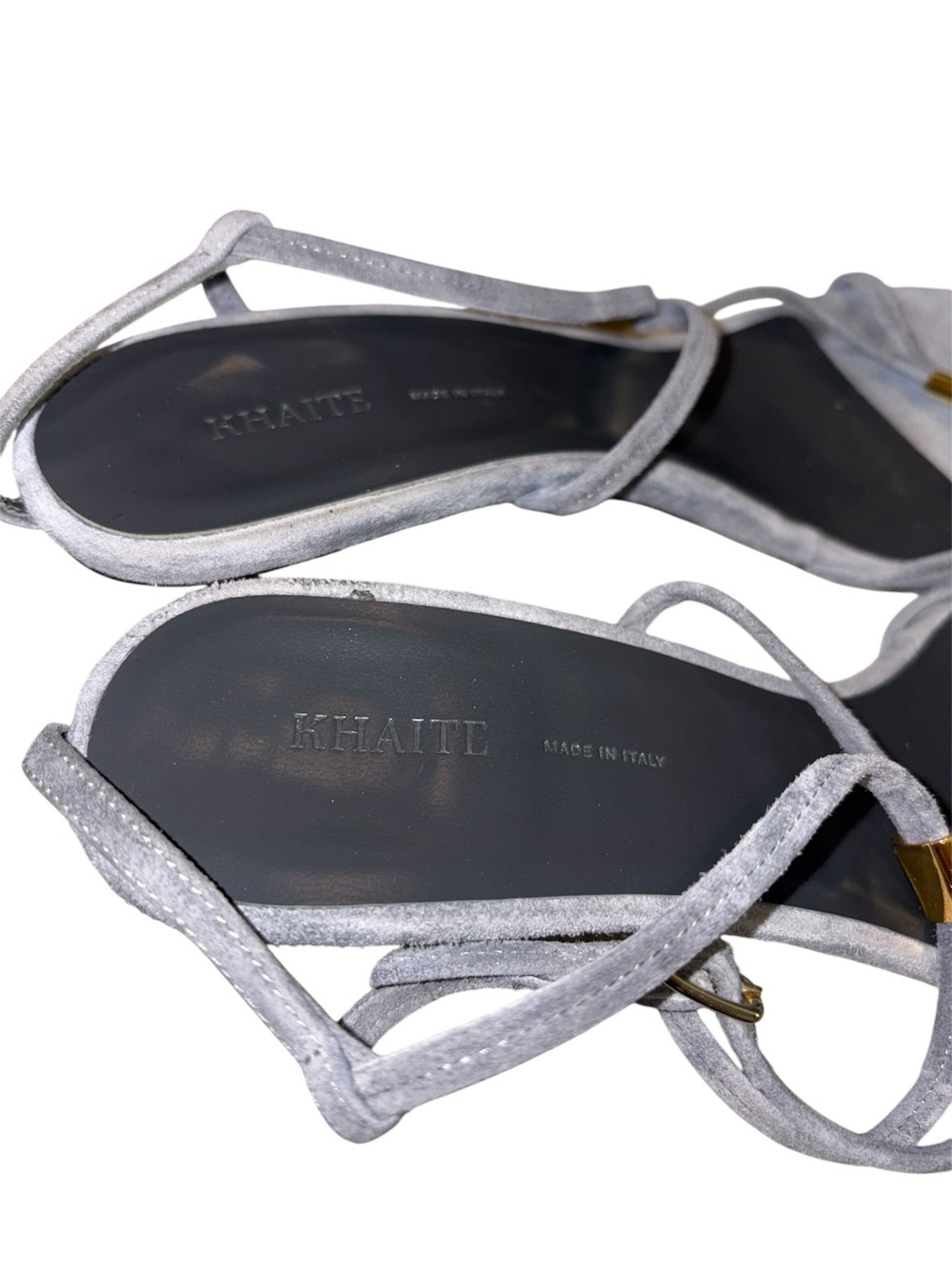 Khaite Seneca Suede Crisscross Wedge Sandals Grey Slate Strappy Size 37 US 7 - Picture 8 of 9